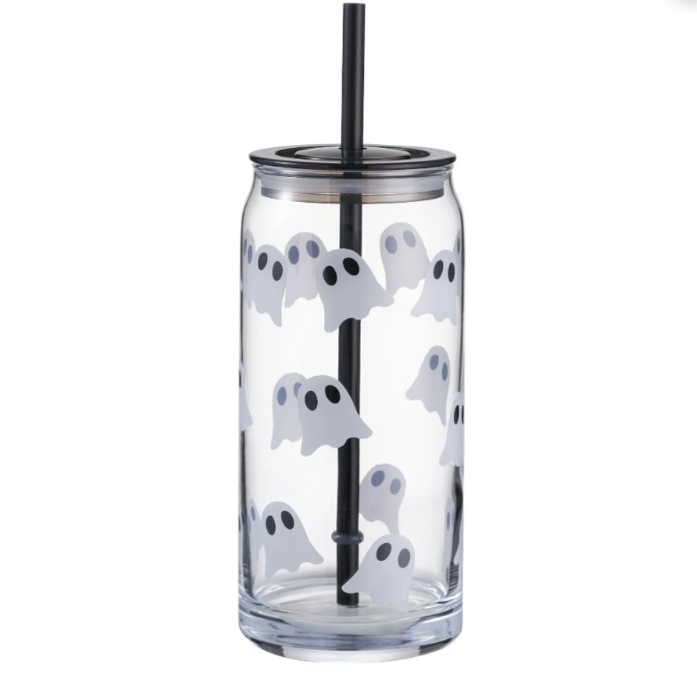 Ghost Patterned Clear Tumbler with Straw (2)